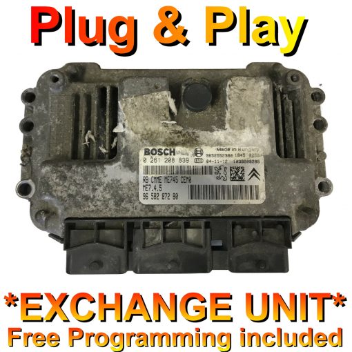 Peugeot 206 1.6 Peugeot ECU Bosch 0261208839 | 9658287280 | ME7.4.5 | *Plug & Play* Exchange unit (Free Programming BY POST)