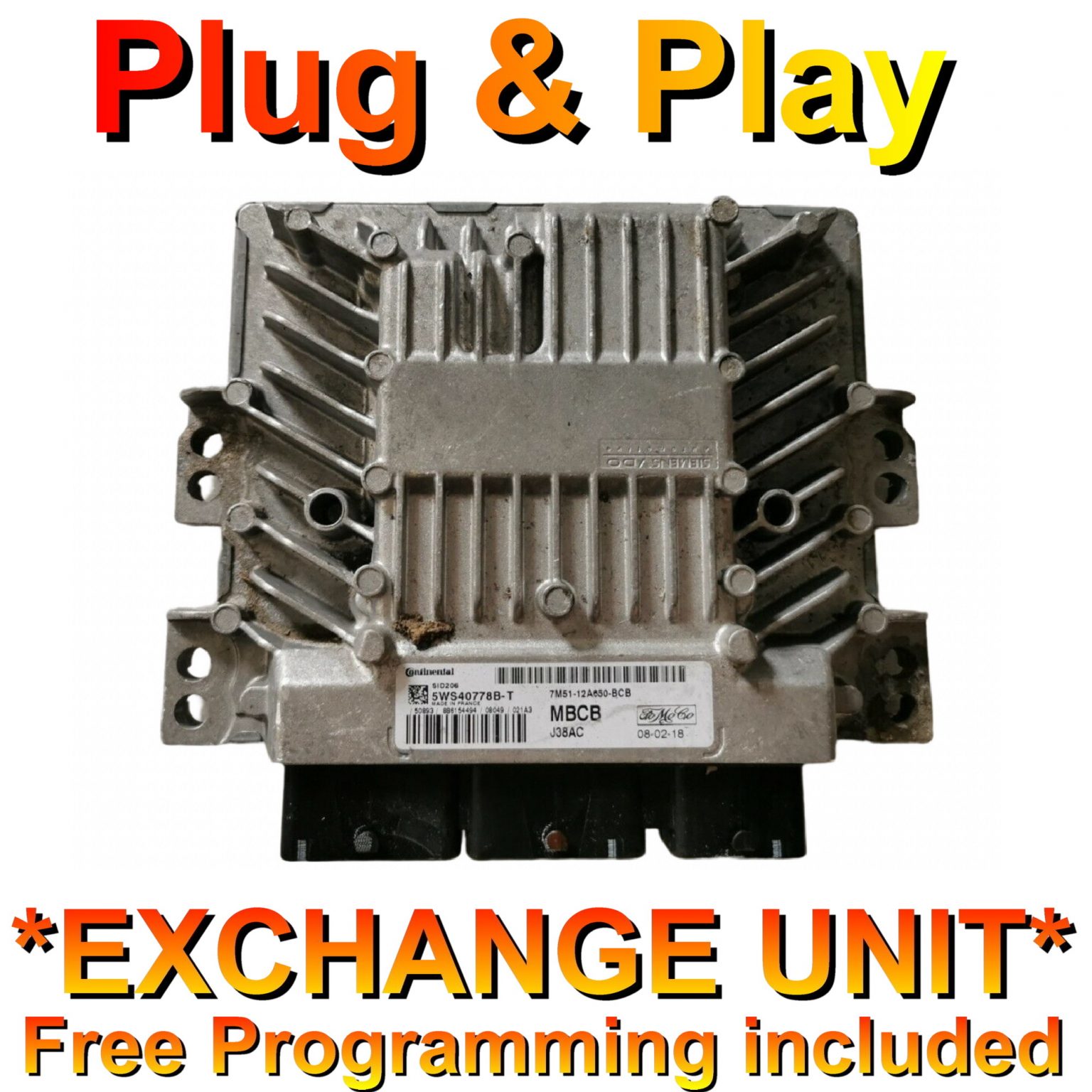 Ford ECU Siemens 5WS40778B-T | 7M51-12A650-BCB | MBCB | SID206 | Plug ...