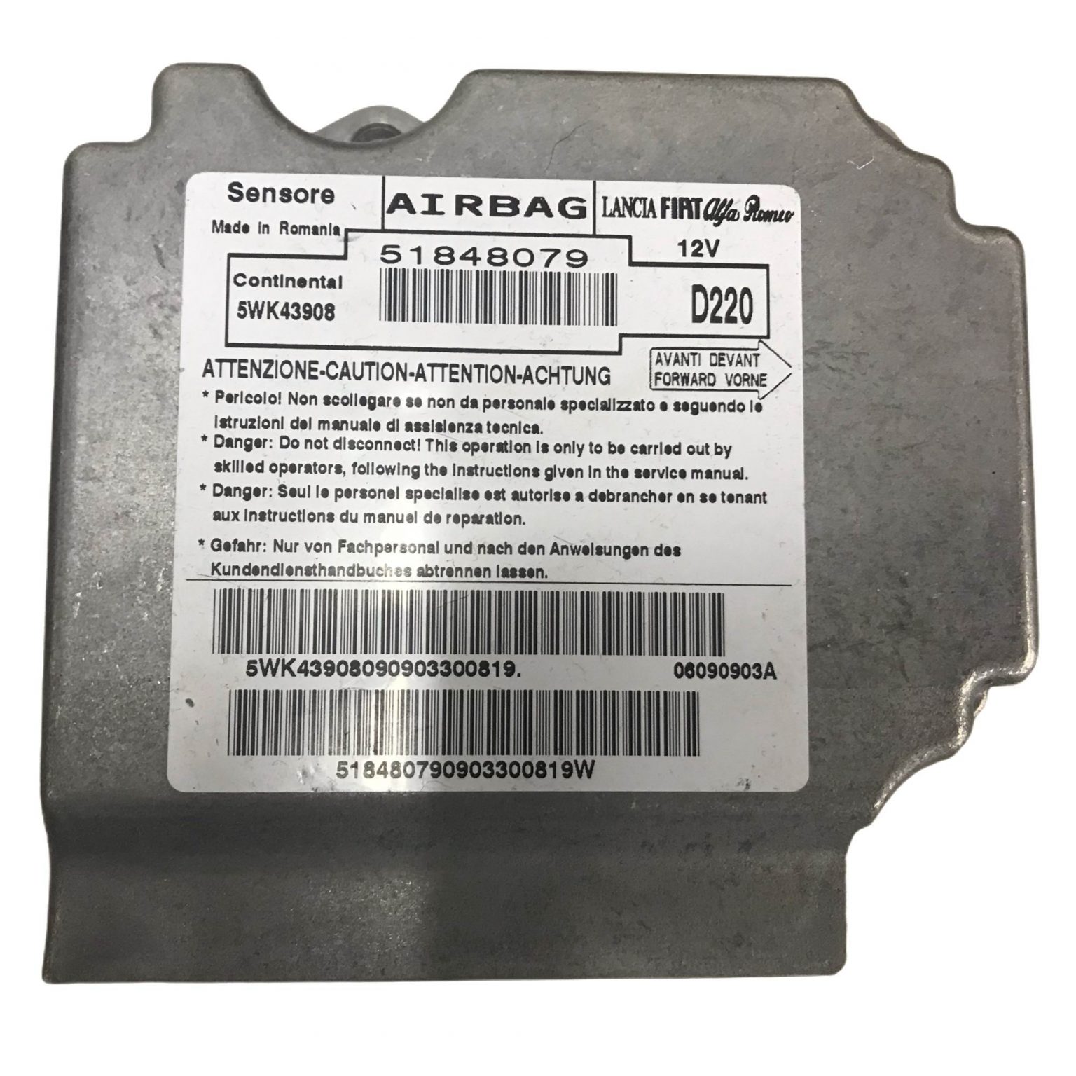 Fiat 500 Airbag ECU Siemens / Continental 5WK43908 51782985