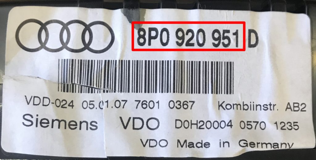 Audi A3 Instrument cluster Siemens VDO 8P0920951 Programming