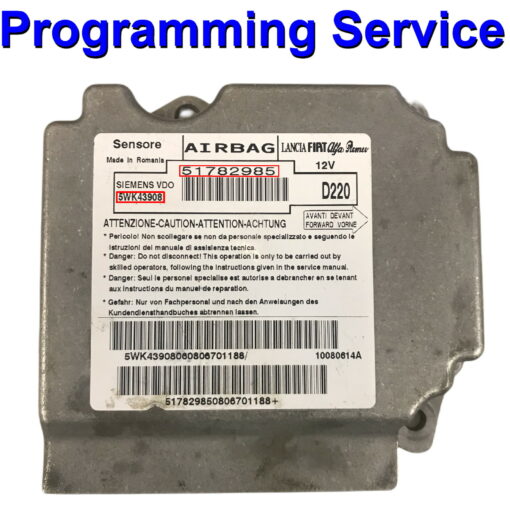Fiat 500 Airbag ECU Siemens / Continental 5WK43908 | 51782985 - Programming / Reset / Repair Service