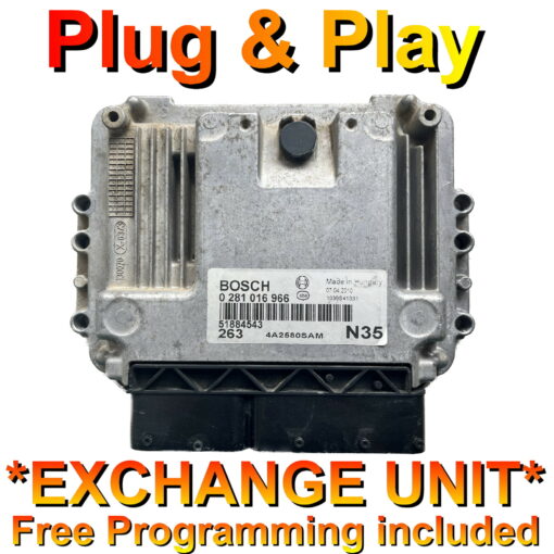 Fiat Doblo ECU 0281016966 | 51884543 | 263 | N35 | EDC16C39 | *Plug & Play* Exchange unit (Free Programming BY POST)