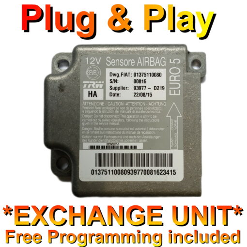 Fiat Ducato Airbag Control Module ECU 01375110080 | HA |  Plug+Play  Exchange Unit