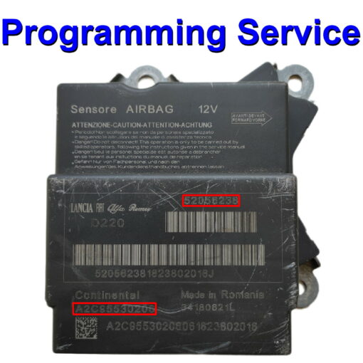 Fiat 500 Airbag ECU Continental Part number: 52056236 | A2C95530206 Programming Service