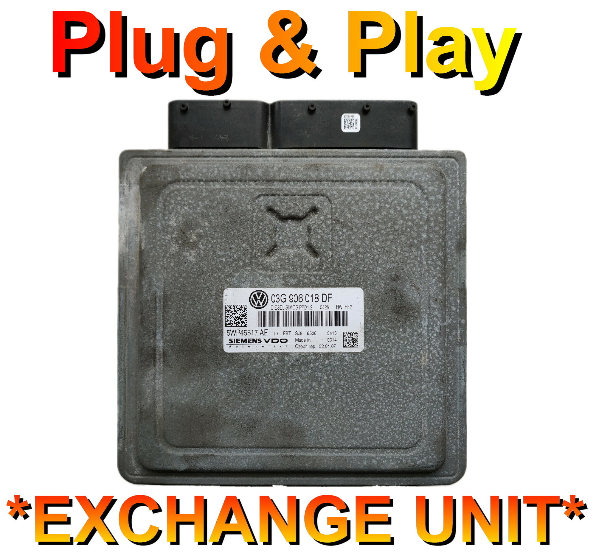 VW Golf MK5 ECU Siemens 03G906018DF | 5WP45517AE | PPD1.2 | Plug+Play Exchange unit - Image 2