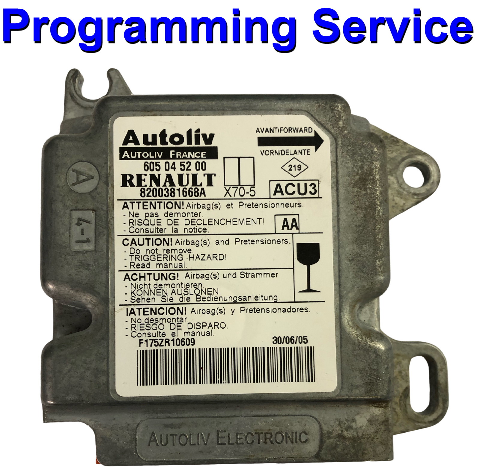 Renault Master / Vauxhall Vivaro Airbag ECU Autoliv 605045200| 8200381668 - Programming / Reset / Repair Service (Copy)