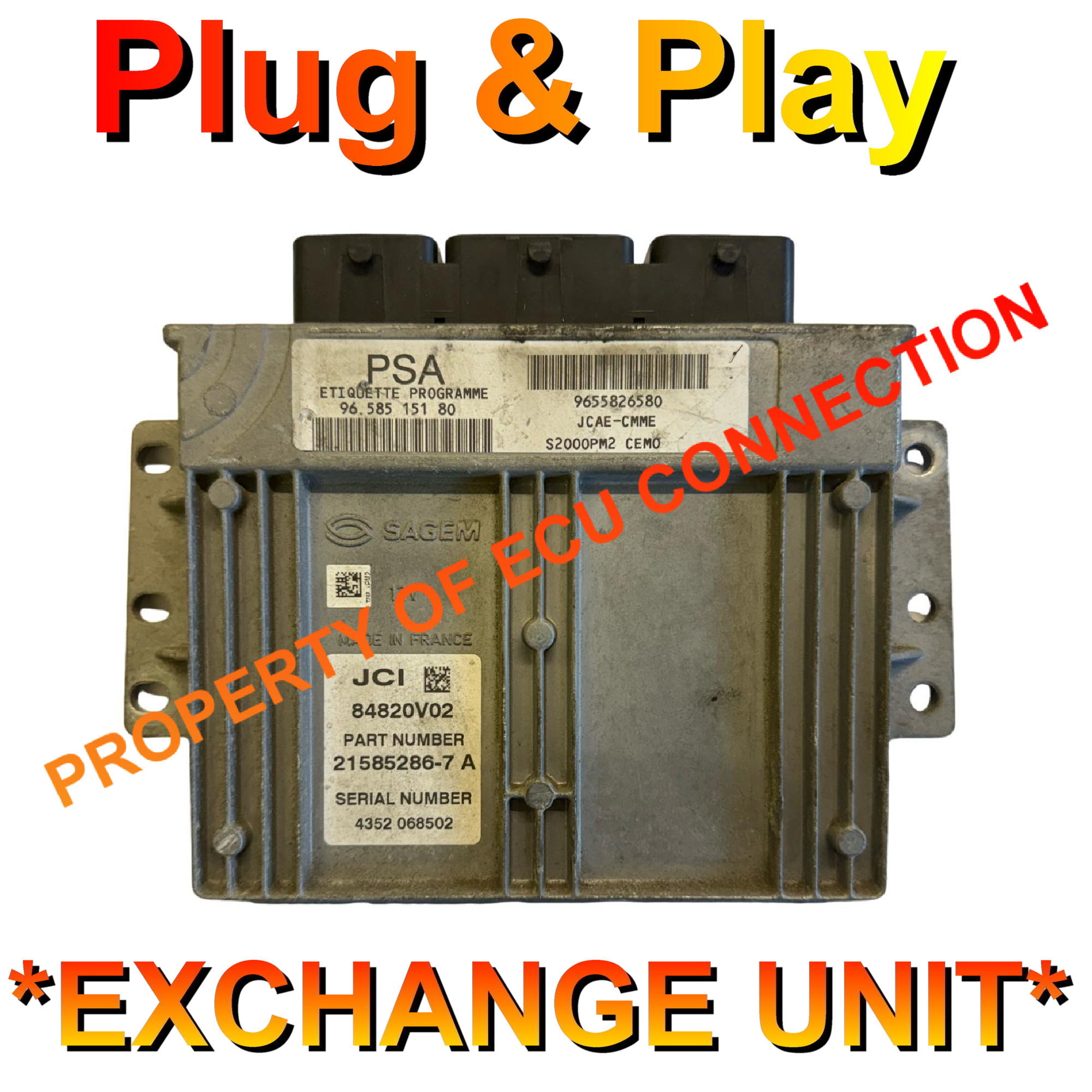 Citroen Peugeot Sagem ECU 9655826580 | 9658515180 S2000 Plug+Play Exchange unit