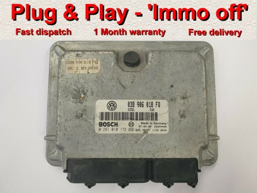 VW Passat 1.9 AHU ECU Bosch 0281010172 | 038906018FQ | *Plug & Play* Immo off 'Free running'